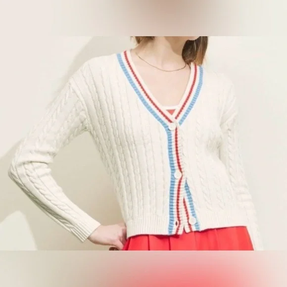 Prince Pickleball Women's Cable Knit Cardigan Tennis Sweater Cream Size Small - Picture 1 of 9